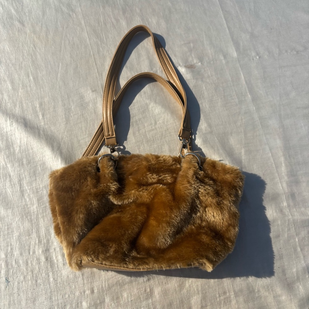 Y2K Brown Faux Fur Shoulder Bag